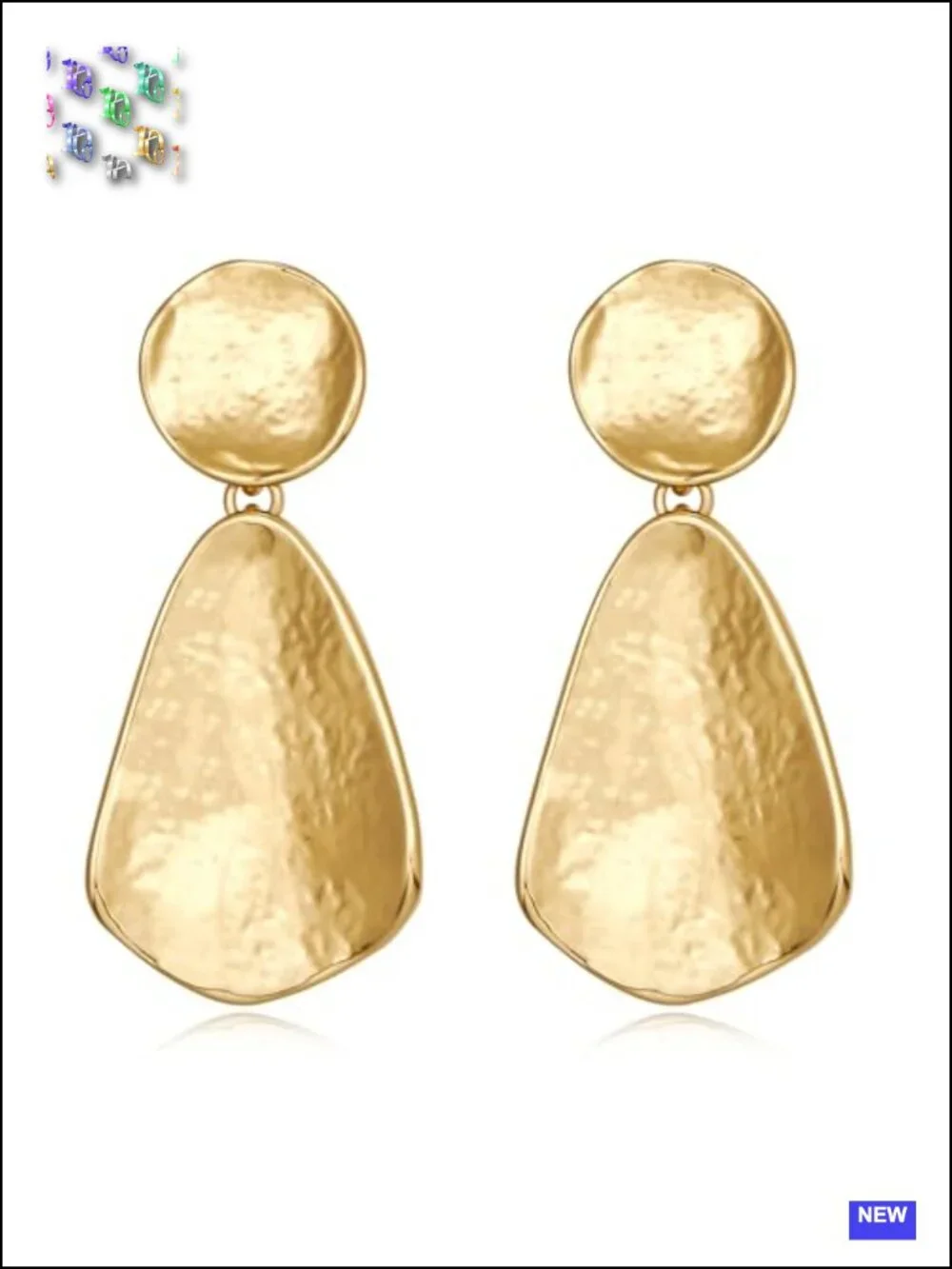 Gold Plated Chunky Dangle Earrings Hammered Geometric Statement Jewelry